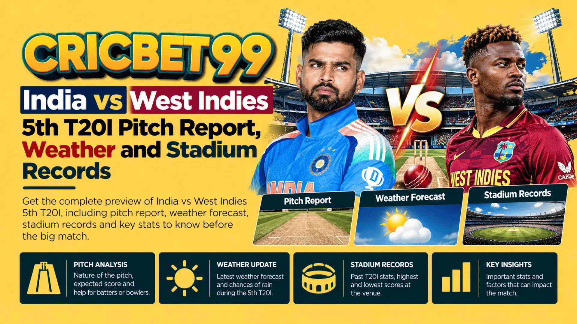 India vs West Indies 5th T20I Pitch Report, Weather and Stadium Records